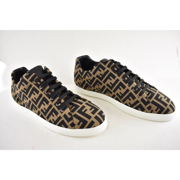 Fendi Forever Allover Logo Monogram Tabacco Brown Black Low Top Sneakers 12 13 - Picture 4 of 14
